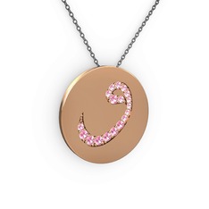 Taşlı Vav Kolye - Pembe kuvars 925 ayar rose altın kaplama gümüş kolye (40 cm gümüş rolo zincir) #1kjmqtc