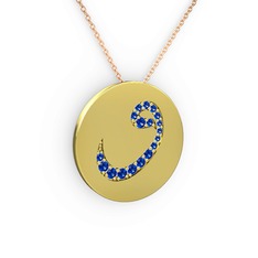 Taşlı Vav Kolye - Lab safir 14 ayar altın kolye (40 cm rose altın rolo zincir) #1lw1flo