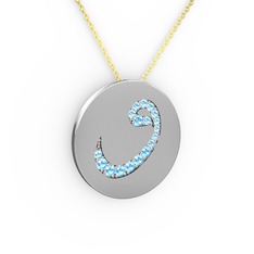 Taşlı Vav Kolye - Akuamarin 925 ayar gümüş kolye (40 cm gümüş rolo zincir) #1makfe7