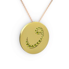Taşlı Vav Kolye - Peridot 8 ayar altın kolye (40 cm rose altın rolo zincir) #1mgrhcb