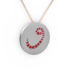 Taşlı Vav Kolye - Garnet 14 ayar beyaz altın kolye (40 cm rose altın rolo zincir) #1pd8m2r