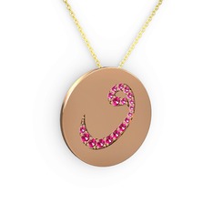Taşlı Vav Kolye - Rodolit garnet 14 ayar rose altın kolye (40 cm altın rolo zincir) #1pel32d