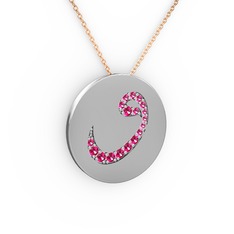 Rodolit garnet 18 ayar beyaz altın kolye (40 cm rose altın rolo zincir)