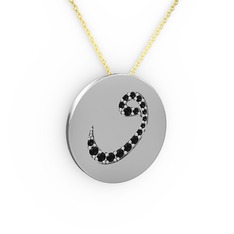 Taşlı Vav Kolye - Siyah zirkon 925 ayar gümüş kolye (40 cm altın rolo zincir) #1qoqo0p