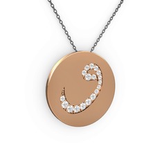Taşlı Vav Kolye - Beyaz zirkon 18 ayar rose altın kolye (40 cm gümüş rolo zincir) #1qp8lj9