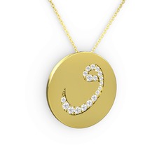 Taşlı Vav Kolye - Beyaz zirkon 18 ayar altın kolye (40 cm altın rolo zincir) #1r7j7hy