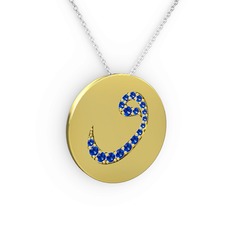 Lab safir 18 ayar altın kolye (40 cm gümüş rolo zincir)