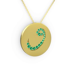 Taşlı Vav Kolye - Yeşil kuvars 925 ayar altın kaplama gümüş kolye (40 cm altın rolo zincir) #1rp0dxn