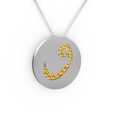 Taşlı Vav Kolye - Sitrin 18 ayar beyaz altın kolye (40 cm beyaz altın rolo zincir) #1ru1gm0
