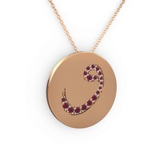 Taşlı Vav Kolye - Kök yakut 14 ayar rose altın kolye (40 cm rose altın rolo zincir) #1s330c6