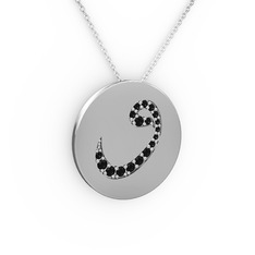 Taşlı Vav Kolye - Siyah zirkon 925 ayar gümüş kolye (40 cm gümüş rolo zincir) #1s8nt28