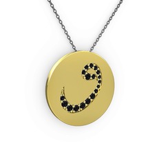 Taşlı Vav Kolye - Siyah zirkon 18 ayar altın kolye (40 cm gümüş rolo zincir) #1t5yxot