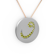 Taşlı Vav Kolye - Peridot 14 ayar beyaz altın kolye (40 cm gümüş rolo zincir) #1vjn2rd