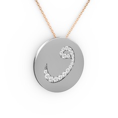 Taşlı Vav Kolye - Swarovski 14 ayar beyaz altın kolye (40 cm rose altın rolo zincir) #1w2d5dx