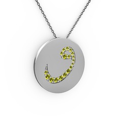Taşlı Vav Kolye - Peridot 8 ayar beyaz altın kolye (40 cm gümüş rolo zincir) #1wi47z2