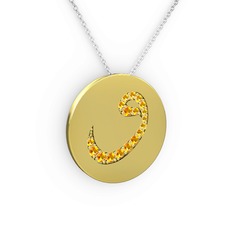 Taşlı Vav Kolye - Sitrin 925 ayar altın kaplama gümüş kolye (40 cm beyaz altın rolo zincir) #1y2khja