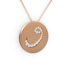 Taşlı Vav Kolye - Beyaz zirkon 8 ayar rose altın kolye (40 cm rose altın rolo zincir) #1ysgp85