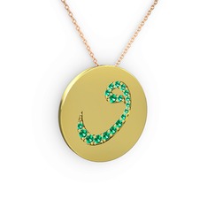 Taşlı Vav Kolye - Yeşil kuvars 925 ayar altın kaplama gümüş kolye (40 cm rose altın rolo zincir) #3l40xq