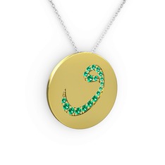 Taşlı Vav Kolye - Yeşil kuvars 8 ayar altın kolye (40 cm beyaz altın rolo zincir) #8d5qzs