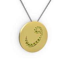 Peridot 14 ayar altın kolye (40 cm gümüş rolo zincir)