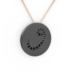 Taşlı Vav Kolye - Siyah zirkon 925 ayar siyah rodyum kaplama gümüş kolye (40 cm gümüş rolo zincir) #8ugw0l