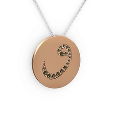 Taşlı Vav Kolye - Dumanlı kuvars 18 ayar rose altın kolye (40 cm beyaz altın rolo zincir) #aq842i