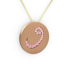 Taşlı Vav Kolye - Pembe kuvars 8 ayar rose altın kolye (40 cm altın rolo zincir) #ar6zv7