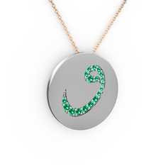 Taşlı Vav Kolye - Yeşil kuvars 925 ayar gümüş kolye (40 cm gümüş rolo zincir) #az11tv