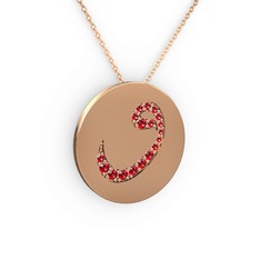 Taşlı Vav Kolye - Garnet 18 ayar rose altın kolye (40 cm rose altın rolo zincir) #cmjgos