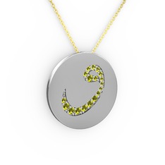 Peridot 18 ayar beyaz altın kolye (40 cm altın rolo zincir)