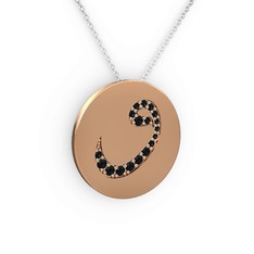 Taşlı Vav Kolye - Siyah zirkon 14 ayar rose altın kolye (40 cm beyaz altın rolo zincir) #ei7m68