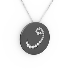 Swarovski 925 ayar siyah rodyum kaplama gümüş kolye (40 cm beyaz altın rolo zincir)