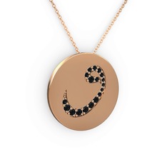 Taşlı Vav Kolye - Siyah zirkon 18 ayar rose altın kolye (40 cm rose altın rolo zincir) #f5bhpi