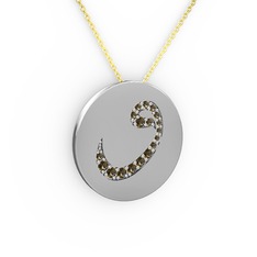 Taşlı Vav Kolye - Dumanlı kuvars 8 ayar beyaz altın kolye (40 cm gümüş rolo zincir) #i6zoc7