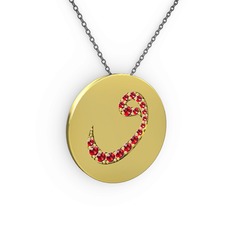 Taşlı Vav Kolye - Garnet 14 ayar altın kolye (40 cm gümüş rolo zincir) #ia75px