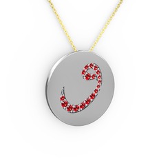 Taşlı Vav Kolye - Garnet 8 ayar beyaz altın kolye (40 cm altın rolo zincir) #jlk3mb
