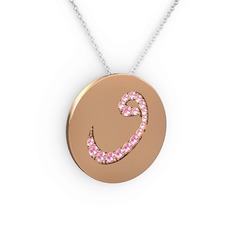 Taşlı Vav Kolye - Pembe kuvars 18 ayar rose altın kolye (40 cm beyaz altın rolo zincir) #k2nf50