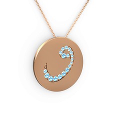 Taşlı Vav Kolye - Akuamarin 18 ayar rose altın kolye (40 cm rose altın rolo zincir) #m81lw1