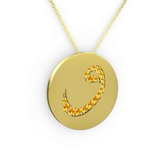 Taşlı Vav Kolye - Sitrin 14 ayar altın kolye (40 cm altın rolo zincir) #ok21cc