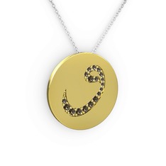 Taşlı Vav Kolye - Dumanlı kuvars 18 ayar altın kolye (40 cm gümüş rolo zincir) #okx300