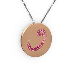 Taşlı Vav Kolye - Rodolit garnet 8 ayar rose altın kolye (40 cm gümüş rolo zincir) #ololsy