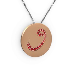 Taşlı Vav Kolye - Garnet 14 ayar rose altın kolye (40 cm gümüş rolo zincir) #pxf105