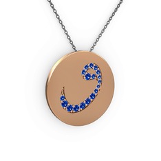 Taşlı Vav Kolye - Lab safir 14 ayar rose altın kolye (40 cm gümüş rolo zincir) #t126bq