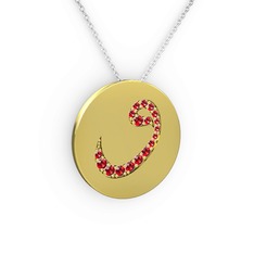 Taşlı Vav Kolye - Garnet 18 ayar altın kolye (40 cm beyaz altın rolo zincir) #twp0cc