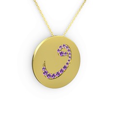 Taşlı Vav Kolye - Ametist 925 ayar altın kaplama gümüş kolye (40 cm altın rolo zincir) #u4eqiv