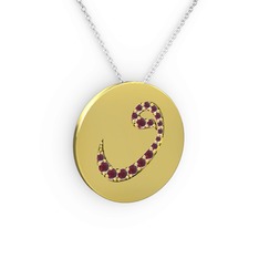 Taşlı Vav Kolye - Kök yakut 8 ayar altın kolye (40 cm gümüş rolo zincir) #u8st2e