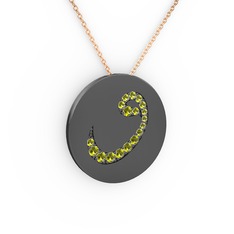 Peridot 925 ayar siyah rodyum kaplama gümüş kolye (40 cm gümüş rolo zincir)