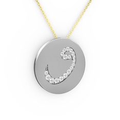 Taşlı Vav Kolye - Beyaz zirkon 14 ayar beyaz altın kolye (40 cm gümüş rolo zincir) #vicj6n
