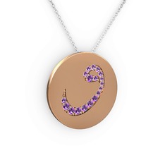 Taşlı Vav Kolye - Ametist 925 ayar rose altın kaplama gümüş kolye (40 cm beyaz altın rolo zincir) #zkin26