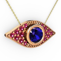 Lab safir ve rodolit garnet 925 ayar rose altın kaplama gümüş kolye (40 cm altın rolo zincir)